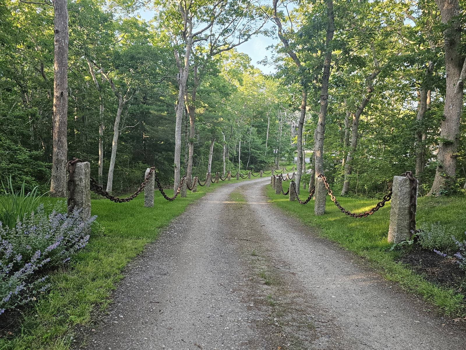 Granite pillars and old ship's chain at the entrance to Osprey Point